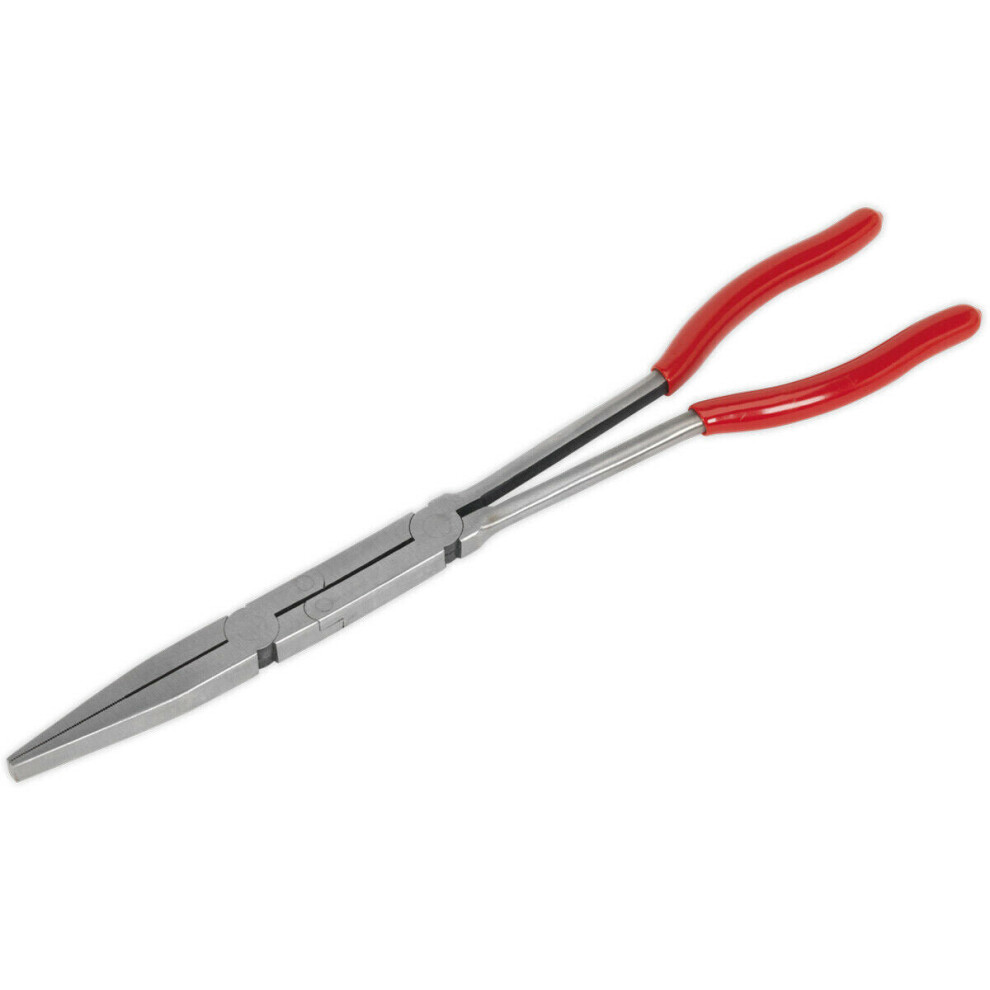 335Mm Double Jointed Flat Nose Pliers - Serrated Jaws - Long Reach Design 5056524253885