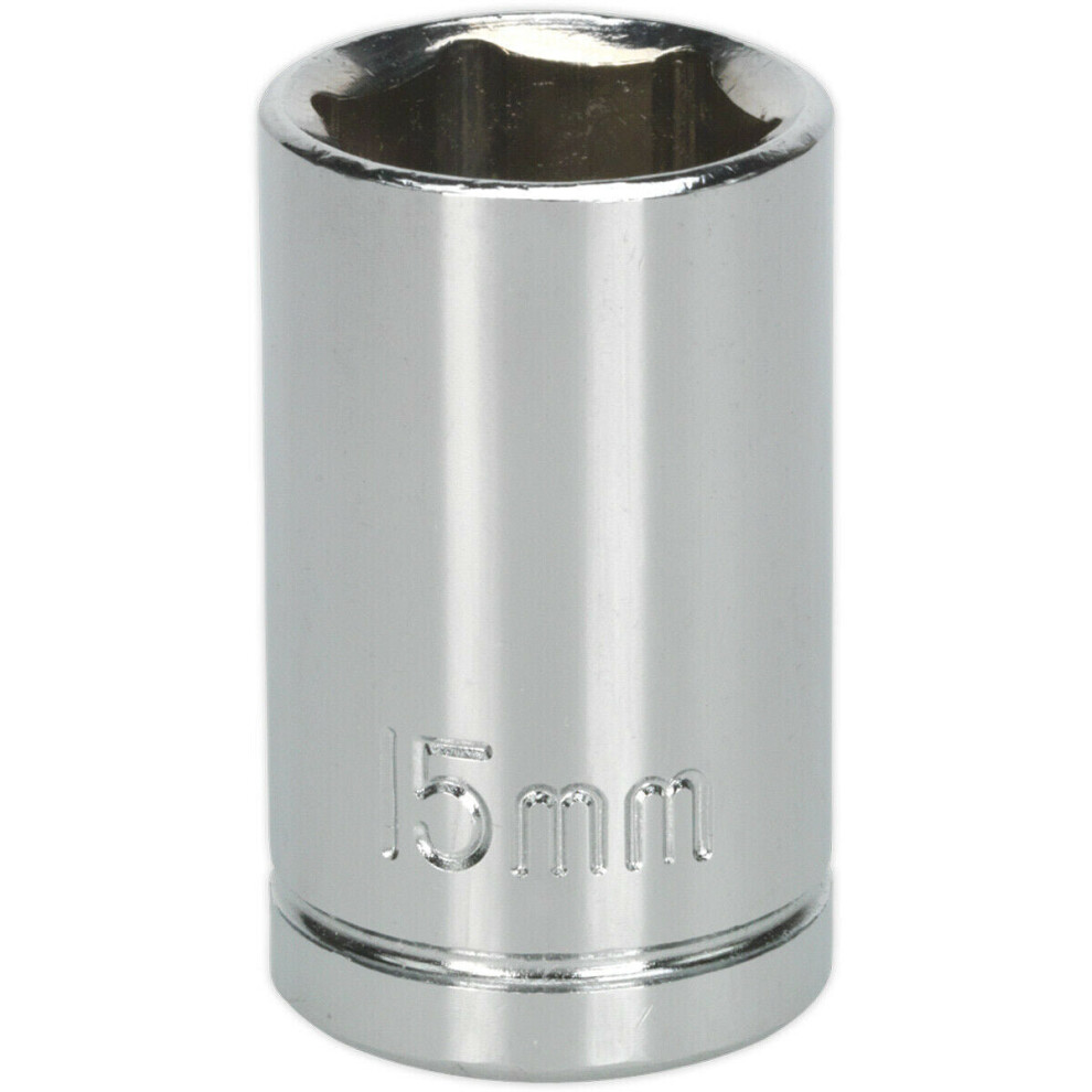 Loops 15Mm Chrome Plated Drive Socket - 1/2" Square Drive - High Grade Carbon Steel