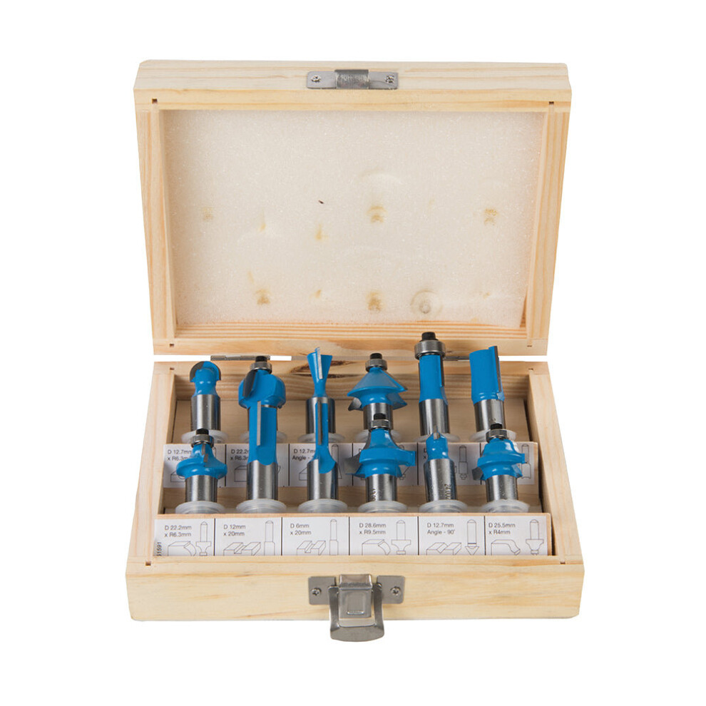 12 Piece TCT Router Bit Set 12mm Shank Tungsten Carbide Blade Laminate Worktop