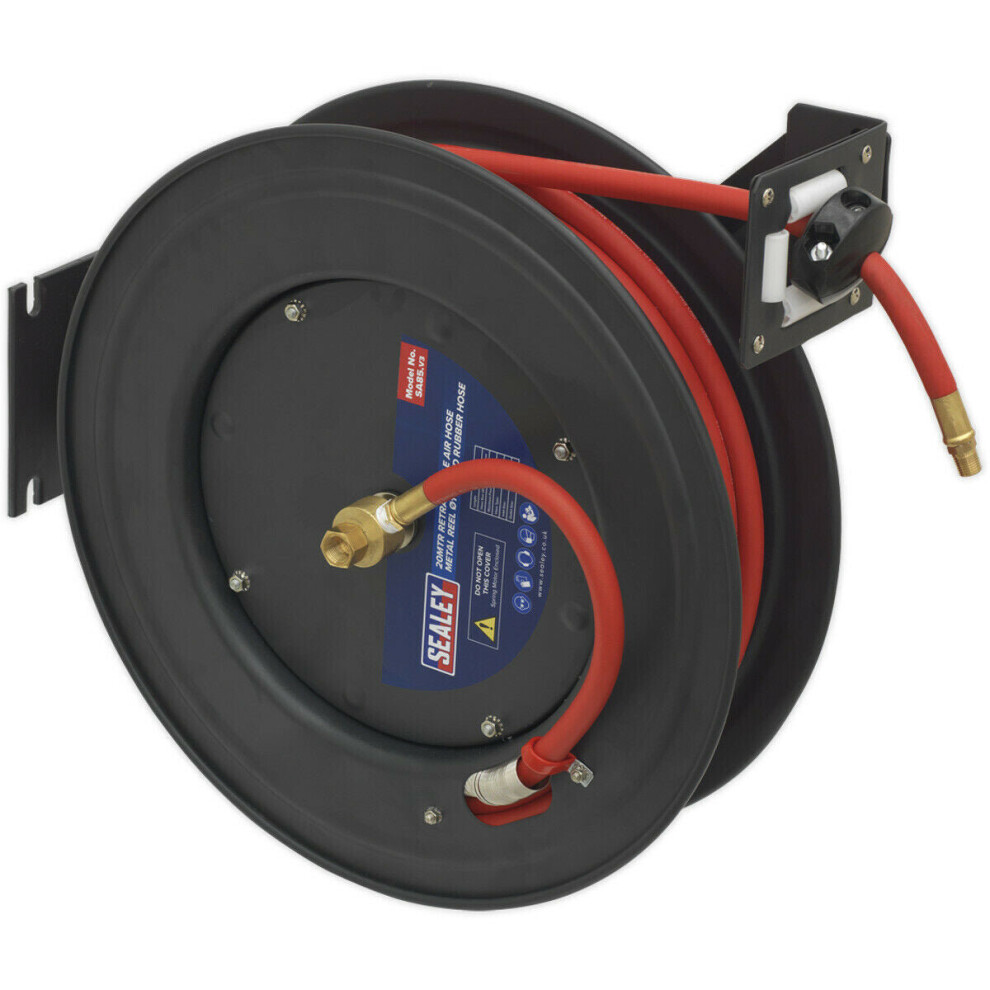 20m Retractable Air Hose - Steel Reel - 3/8" BSP Inlet - 10mm Rubber Hose