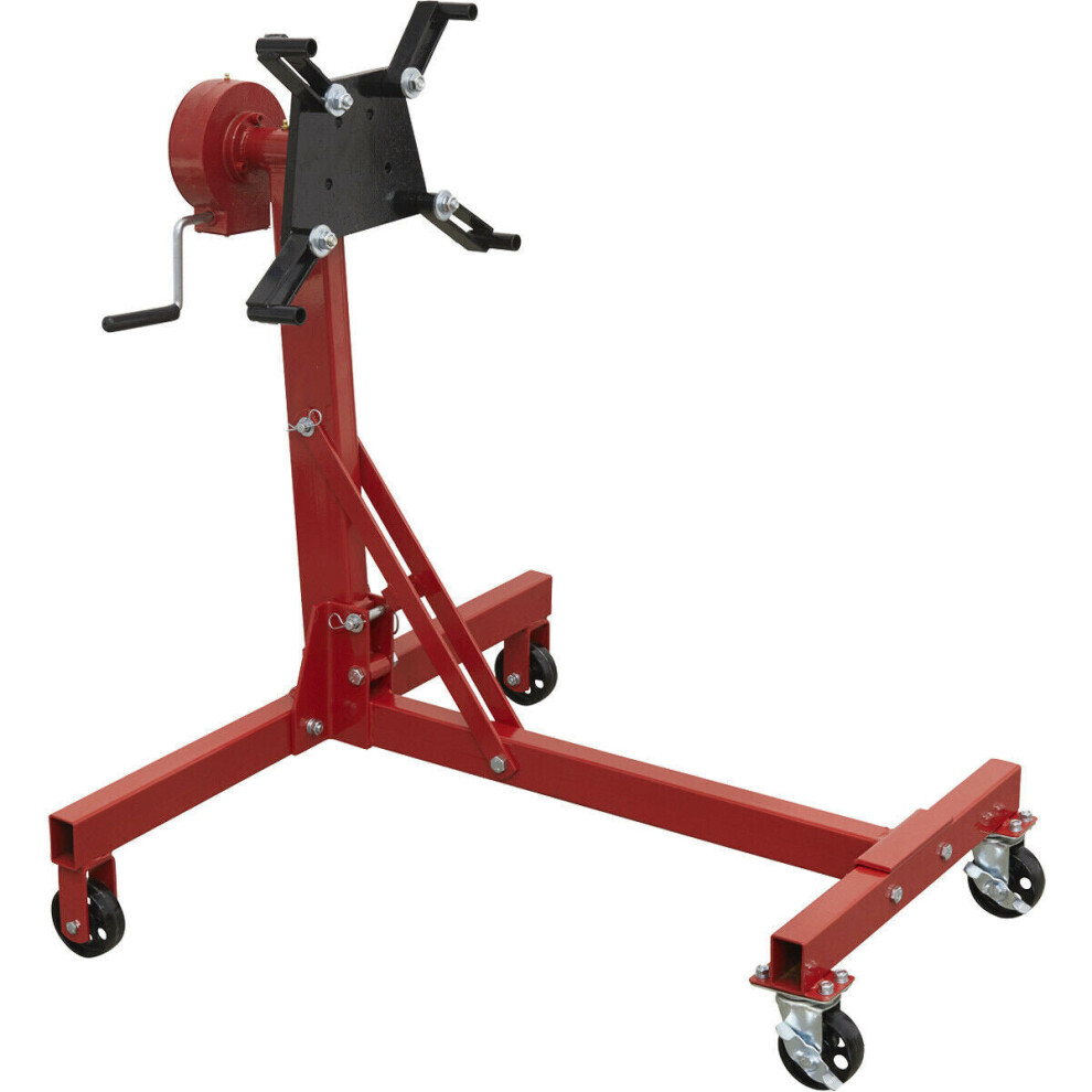 450kg Folding Worm Drive Engine Stand - Fully Adjustable Mounting Arms - Castors