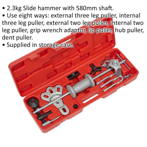Loops 10 Piece Slide Hammer Puller Set - 2.3kg Hammer - 580mm Shaft - Storage Case 1