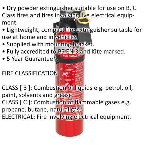 Loops 0.95kg Dry Powder Fire Extinguisher - Wall Mounting Bracket - Disposable 1