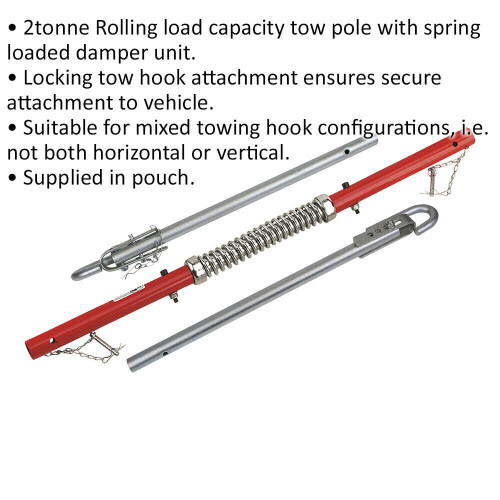 Loops 1.8m Tow Pole with Shock Spring - 2000kg Rolling Load Capacity - Vehicle Towing 1