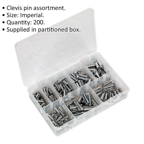 Loops 200 Piece Clevis Pin Assortment - Imperial Sizing - Securing Fastener Pins 1