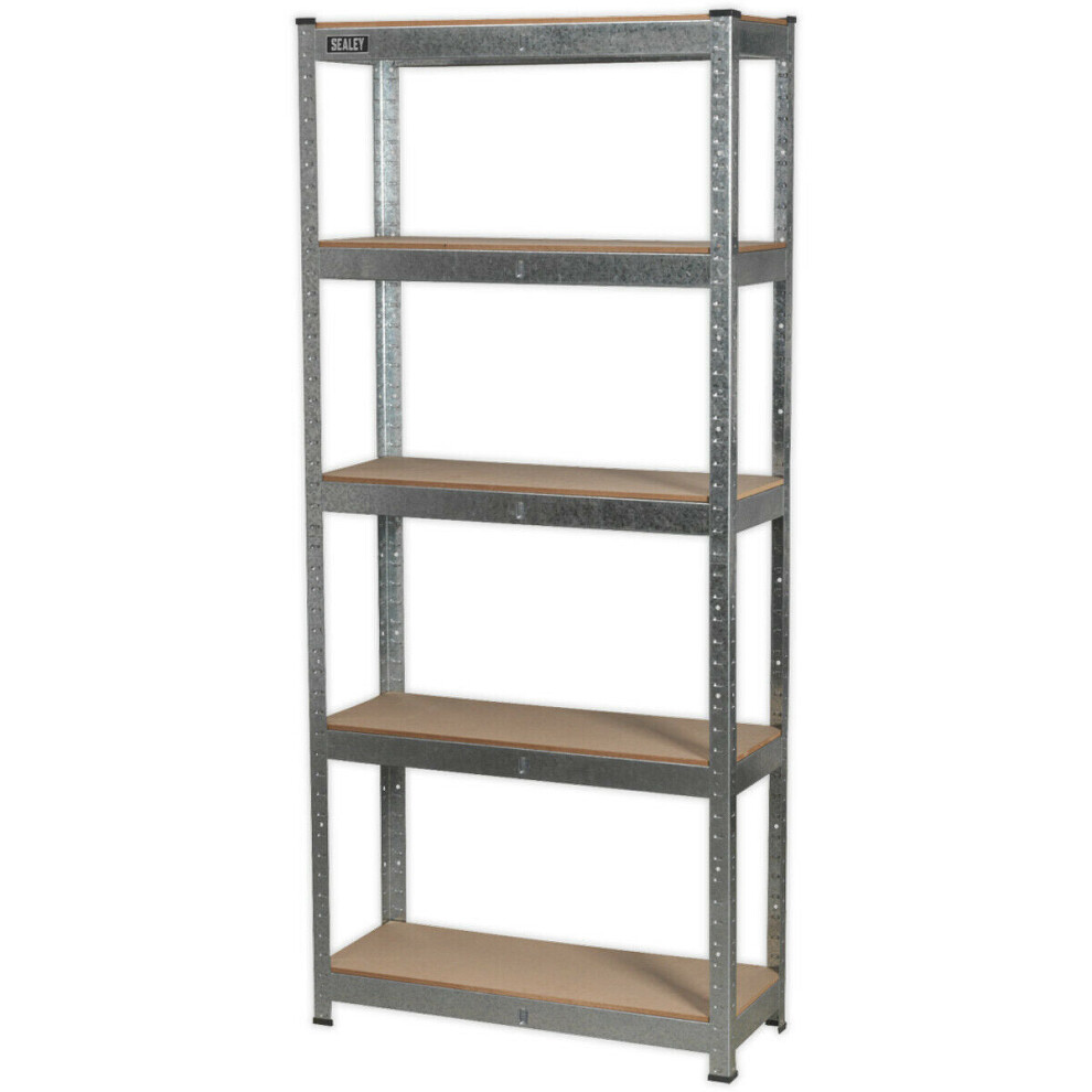 Warehouse Racking Unit with 5 MDF Shelves - 150kg Per Shelf - Galvanized Steel