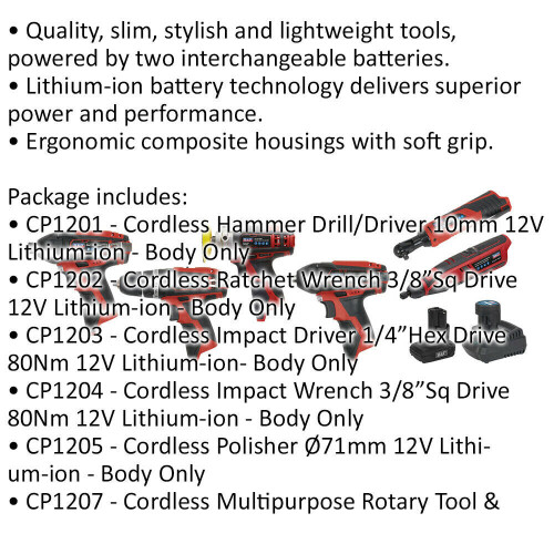 Loops 6x Cordless Power Tool Bundle & 2x Batteries - Hammer Drill Impact Driver Wrench 1