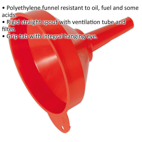 Loops 200mm Funnel With Fixed Spout & Filter - Ventilation Tube - Polyethylene 1