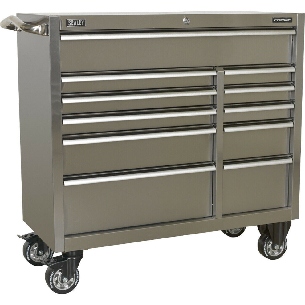 1055 x 460 x 1050mm 11 Drawer Portable Tool Chest STAINLESS STEEL Mobile Storage