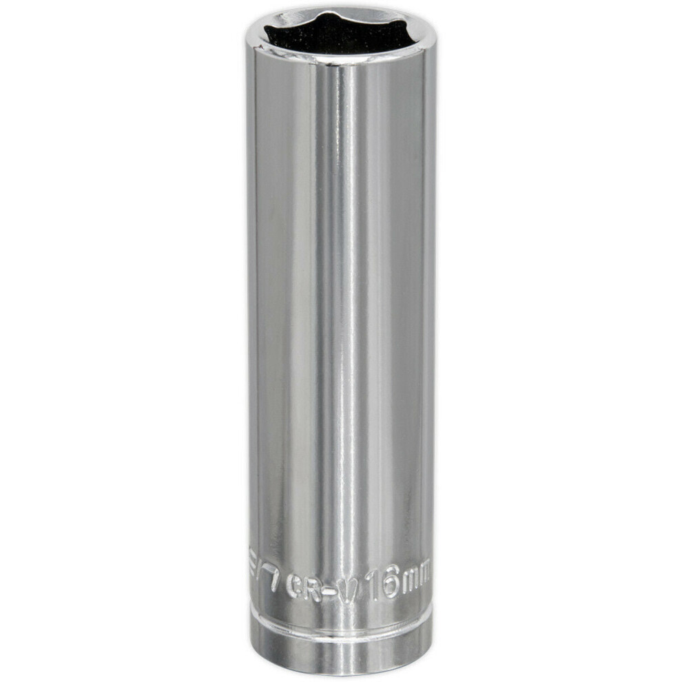 Loops 16Mm Chrome Plated Deep Drive Socket - 1/2" Square Drive High Grade Carbon Steel