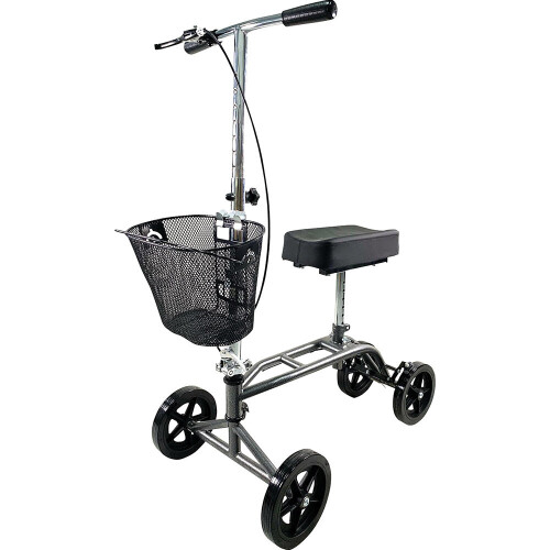 Loops Silver Steerable Knee Walker - Height Adjustable Compact Mobility Walking Aid