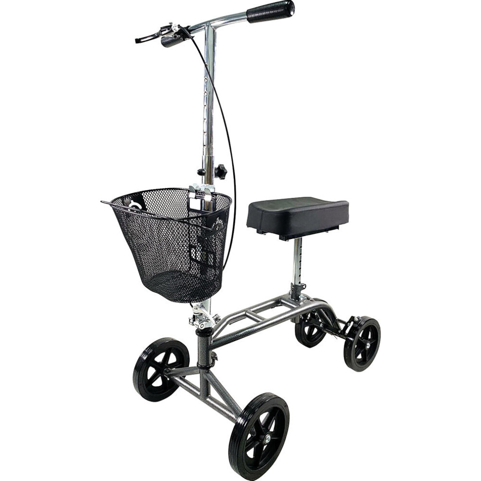 Loops Silver Steerable Knee Walker - Height Adjustable Compact Mobility Walking Aid