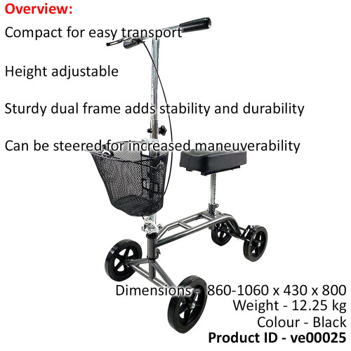 Loops Silver Steerable Knee Walker - Height Adjustable Compact Mobility Walking Aid 1
