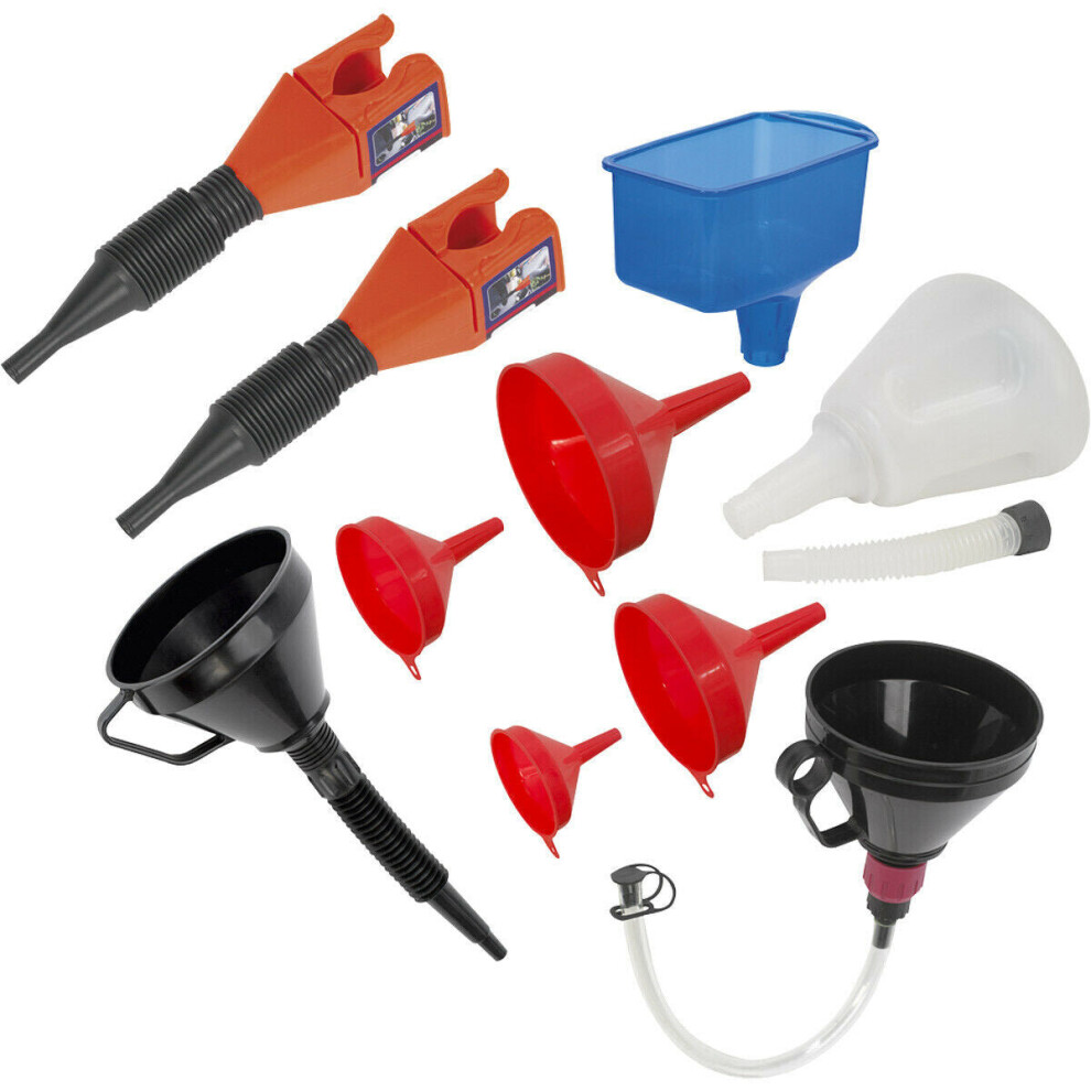 Loops 10 Piece Funnel Combo - Various Sizes & Applications - Plastic Funnels & Spouts