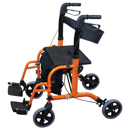 Loops Orange Deluxe Aluminium Rollator and Transit Chair 2-in-1 Dual Function Walker 2