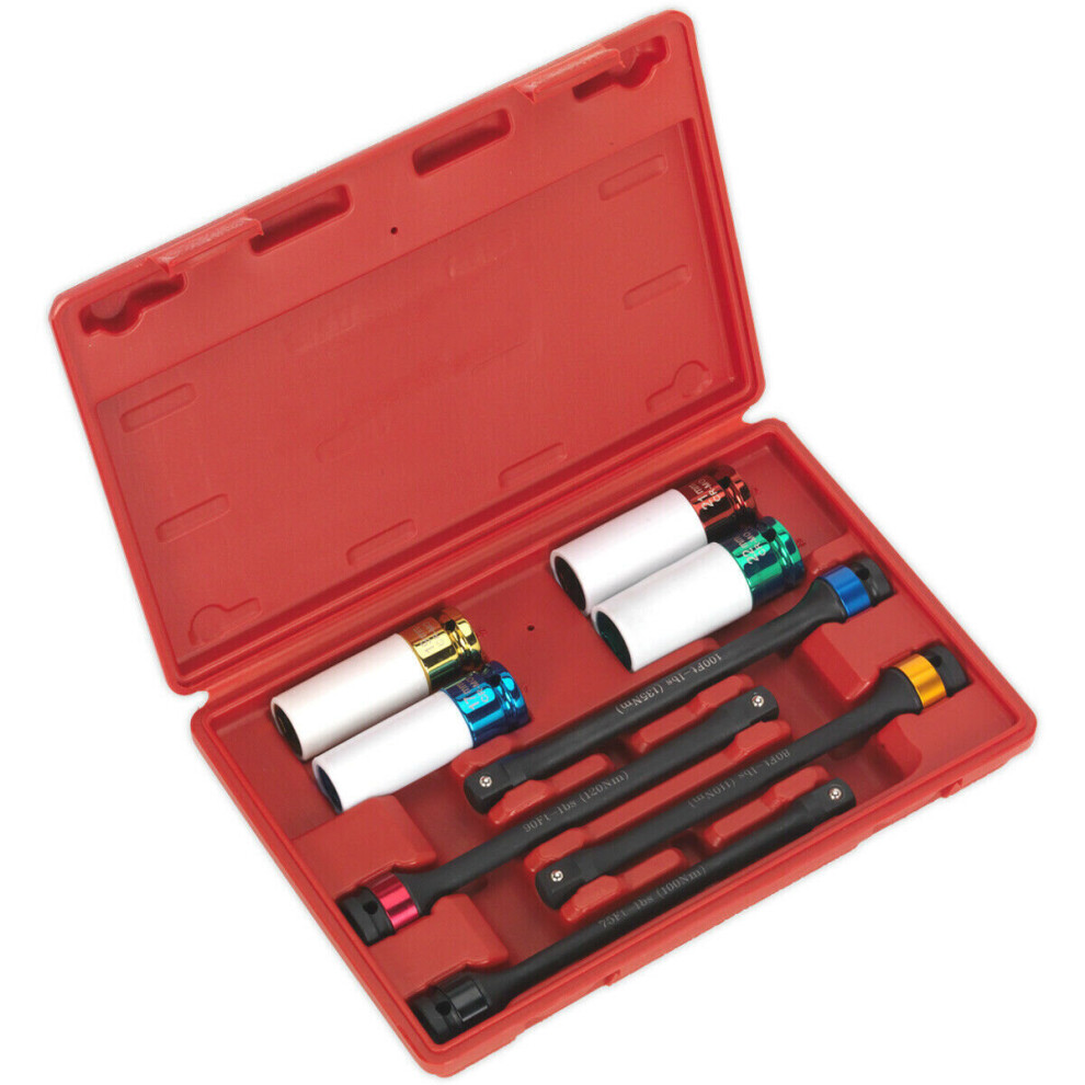 8 PACK 1/2" Square Drive Torque Stick Set - Impact Wrench 135Nm Max Colour Coded