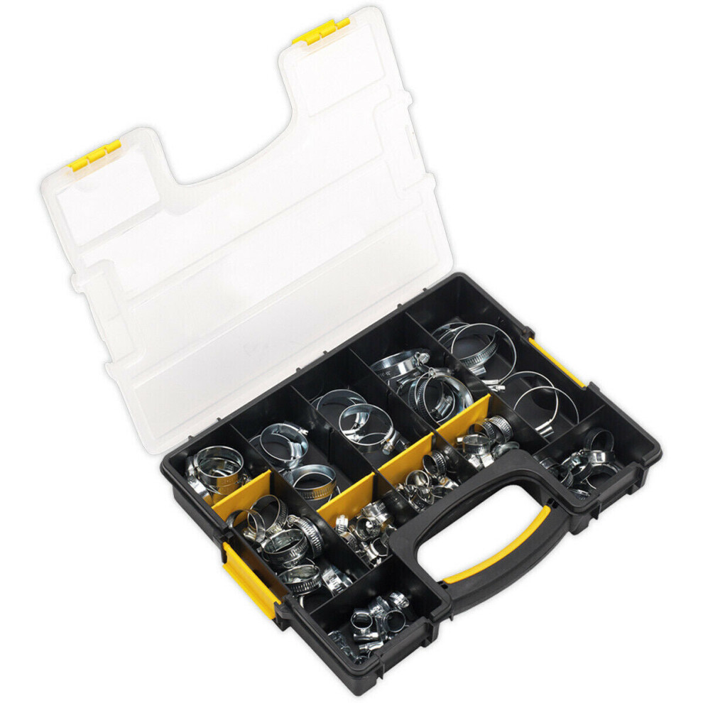 85 Pc Zinc Plated Hose Clip Assortment - 8Mm To 57Mm - External Pressed Threads 5056581918666
