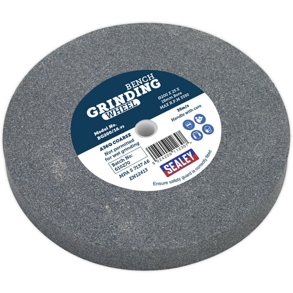 Bench Grinding Stone Wheel - 200 X 25Mm - 16Mm Bore - Grade A36q - Coarse 5056524263136
