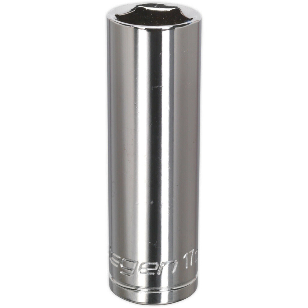 17mm Chrome Plated Deep Drive Socket - 1/2" Square Drive High Grade Carbon Steel