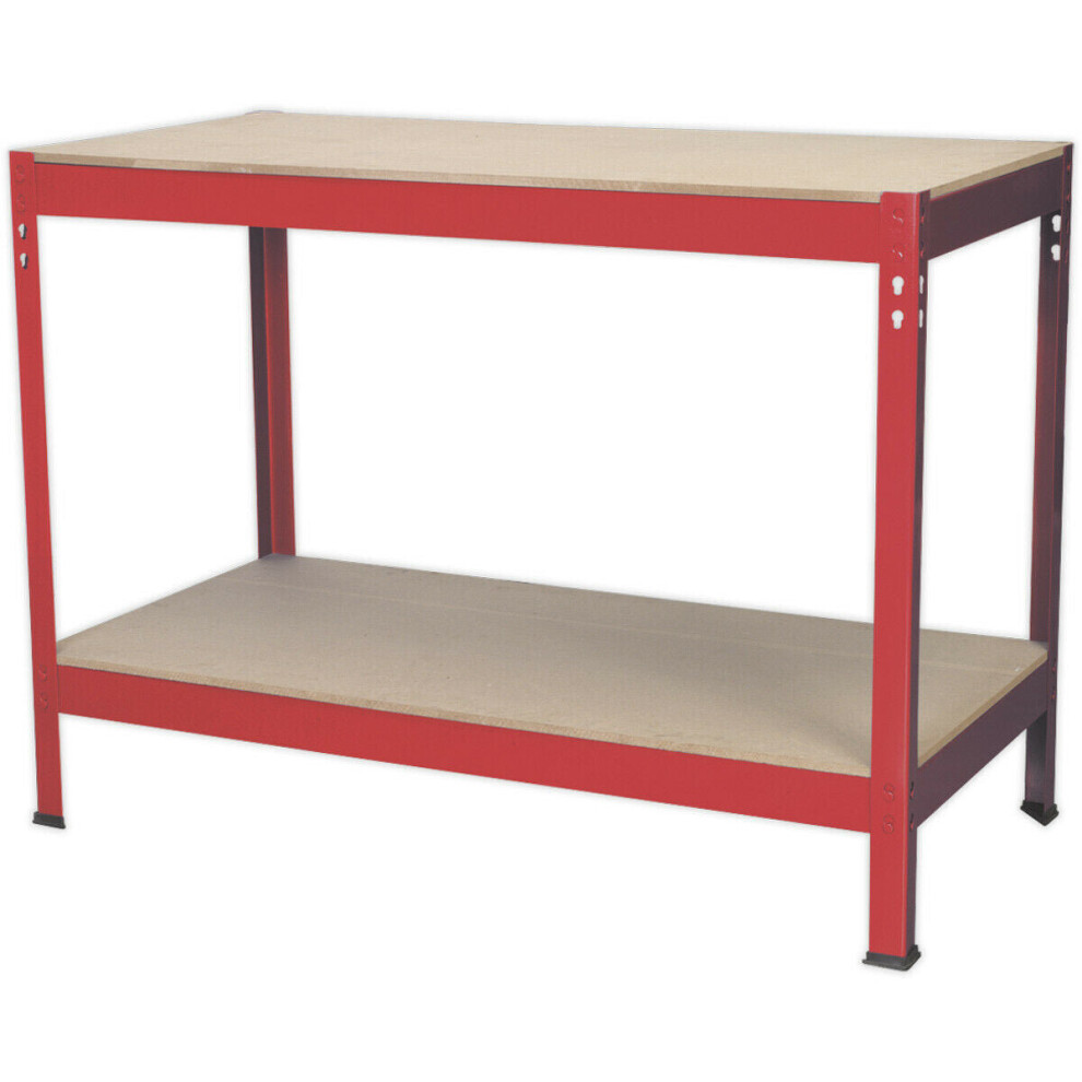 1.2m x 0.6m Workbench - Heavy Duty Steel Frame & Wooden Work Top & Storage Shelf