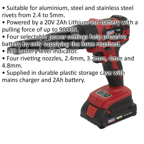 Loops Premium Cordless Riveter 20V 2Ah Lithium Ion Adjustable Nozzle 9000N Power Tool 1
