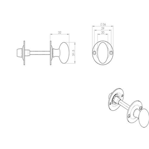 Loops Oval Thumbturn Lock With Coin Release Handle On 36mm Rose Polished Brass 2