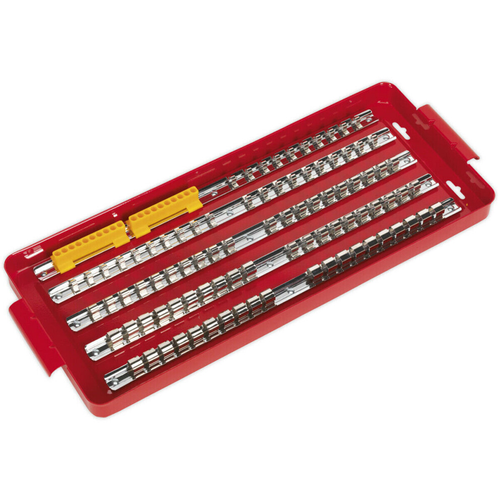 Loops Red 1/4" 3/8" & 1/2" Square Drive Power Bit Holder - Retaining Rail Bar Storage