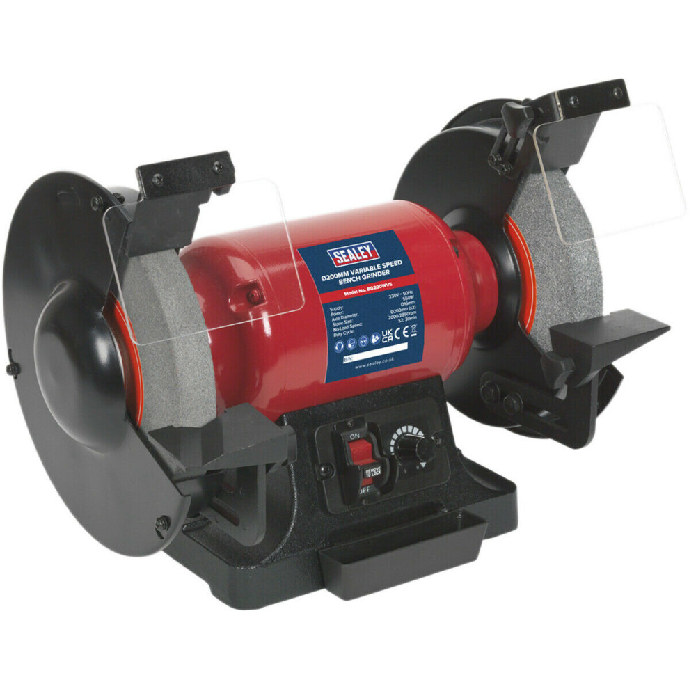 Loops 200Mm Variable Speed Bench Grinder - 550W Induction Motor - Fine & Coarse Stones