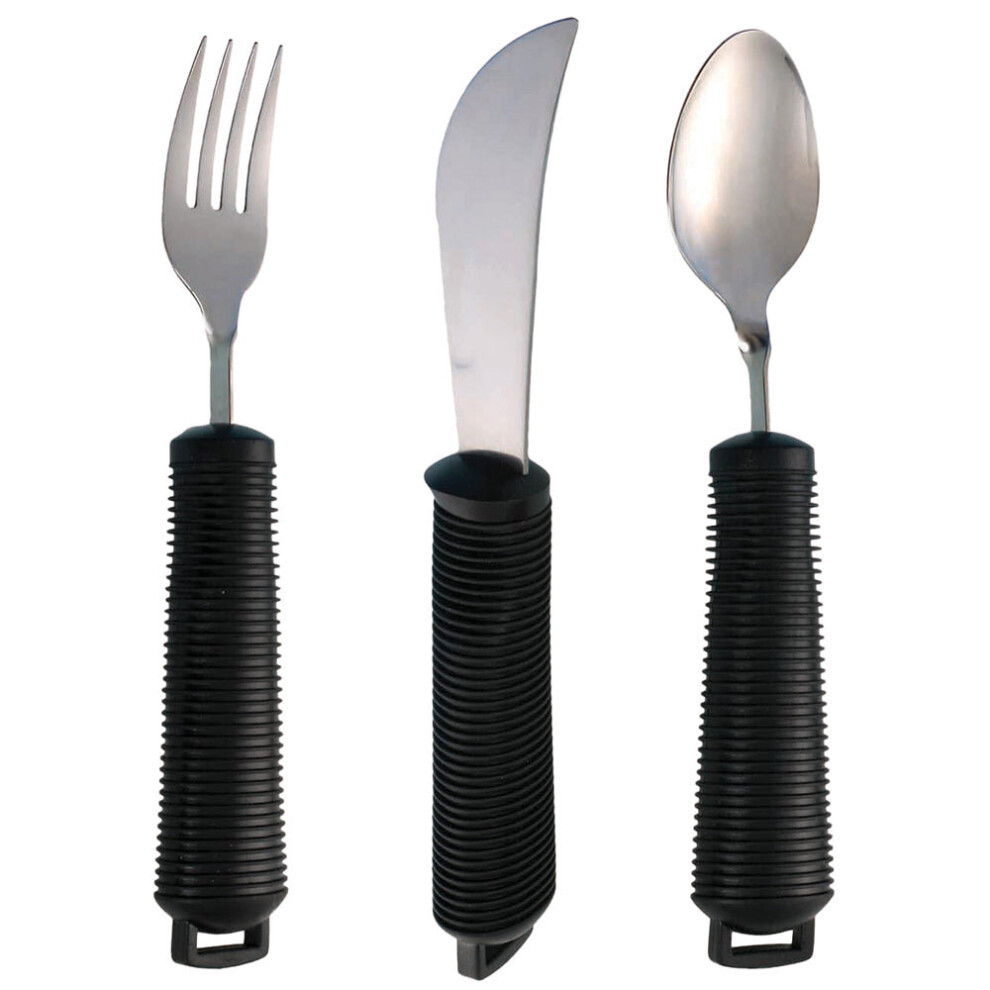 Aidapt Black 3 Piece Bendable Cutlery Set - Fork Knife And Spoon - Diswasher Safe