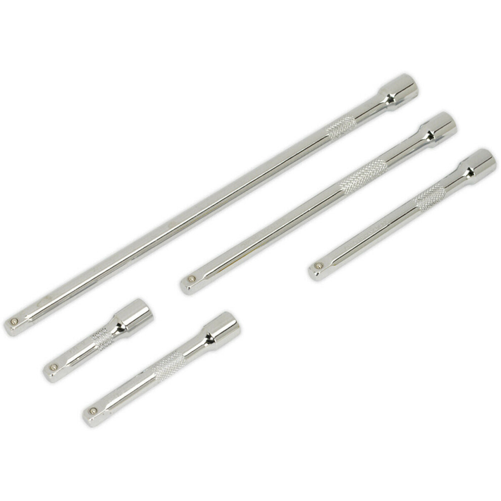 Loops 5 Piece Knurled Extension Bar Set - 1/4" Sq Drive - Spring-Ball Socket Retainer