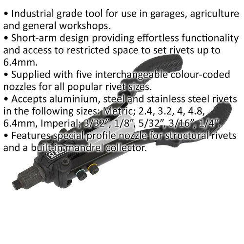 Loops Heavy Duty Compact Riveter with Collection Bowl - Adjustable Nozzle Rivet Gun 1