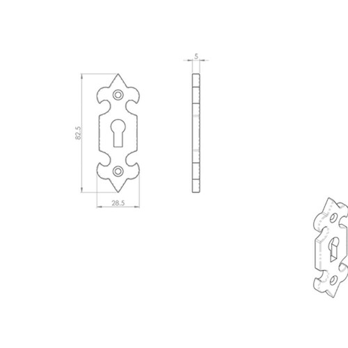 Loops Fleur de Lys Pattern Antique Escutcheon Lock Profile 83 x 29mm Black Antique 2