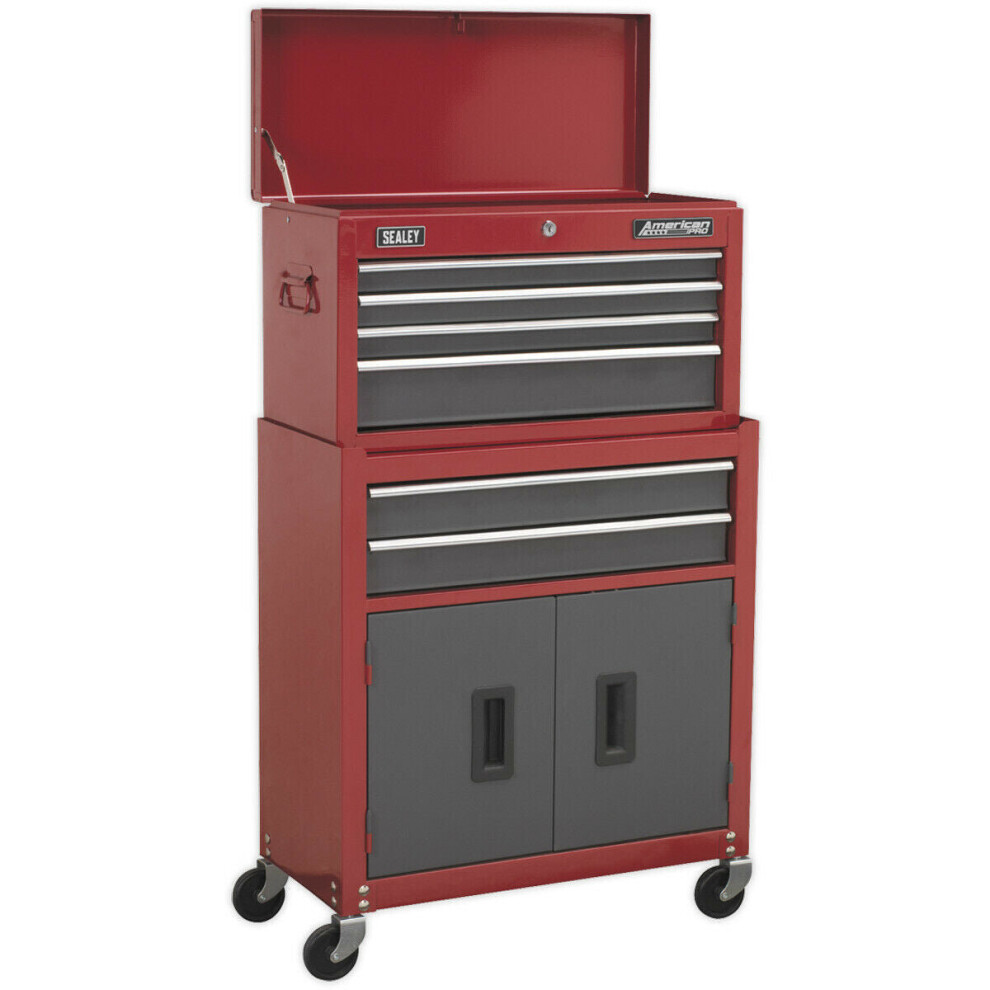 615 x 295 x 705mm RED 6 Drawer Topchest & Rollcab Combination Tool Chest Unit