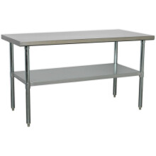 1.5m Stainless Steel Work Bench & Adjustable Storage Shelf - Kitchen Station