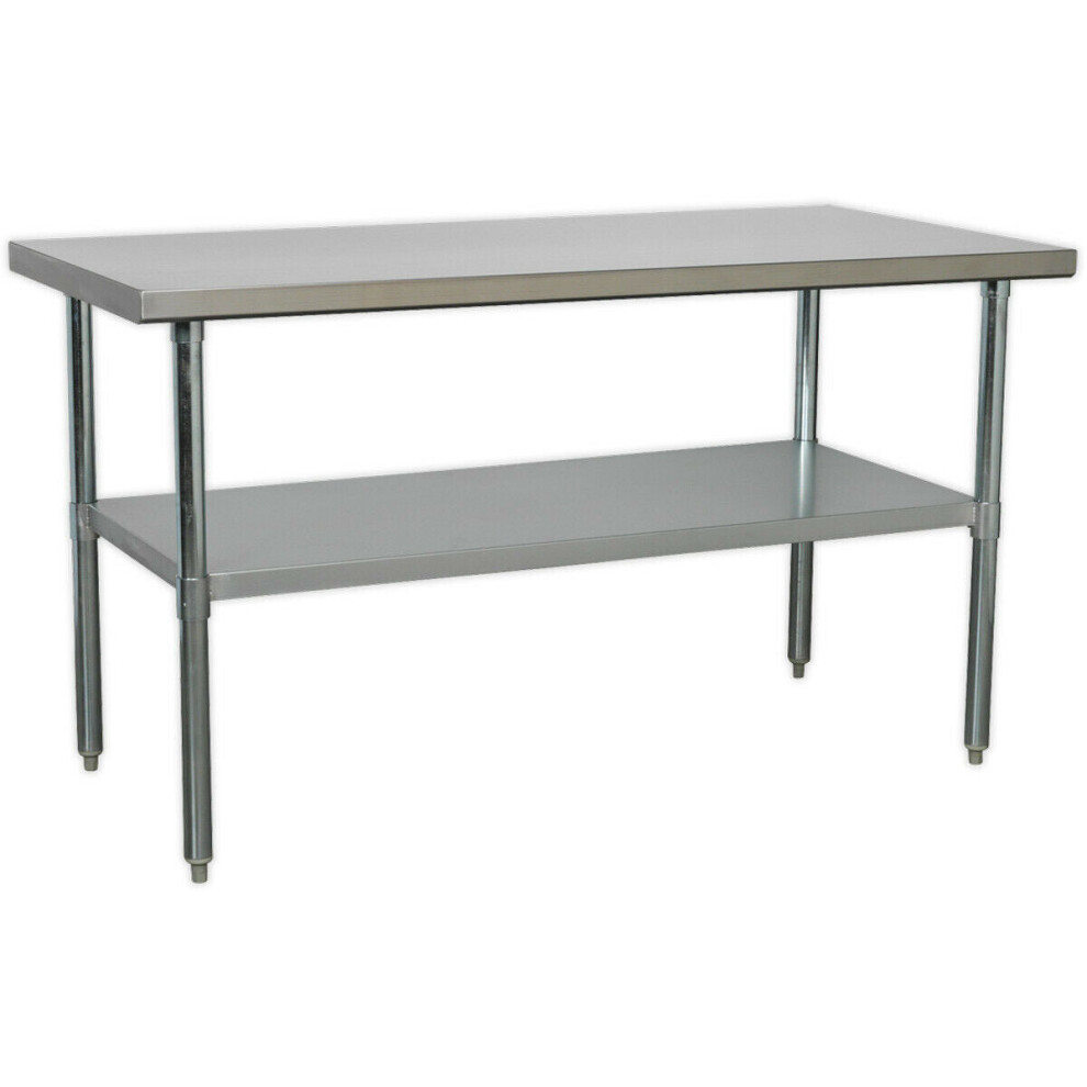 1.5m Stainless Steel Work Bench & Adjustable Storage Shelf - Kitchen Station