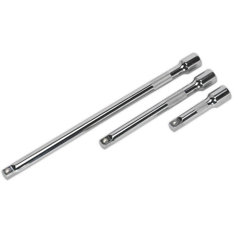 3 Piece Knurled Extension Bar Set - 3/8" Sq Drive - Spring-Ball Socket Retainer