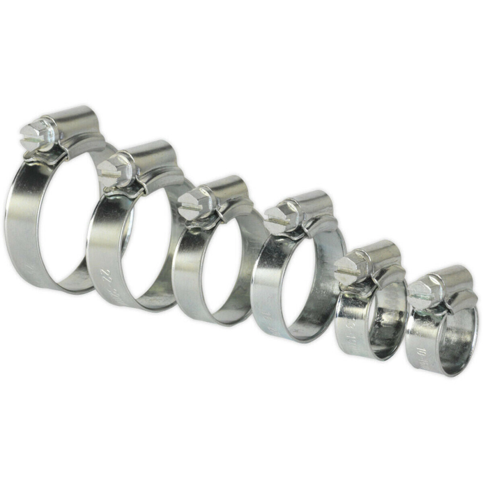 Loops 30 Pc Zinc Plated Hose Clip Assortment - 8Mm To 29Mm - External Pressed Threads