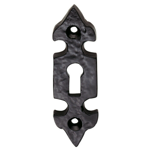 Loops Fleur de Lys Pattern Antique Escutcheon Lock Profile 83 x 29mm Black Antique 1