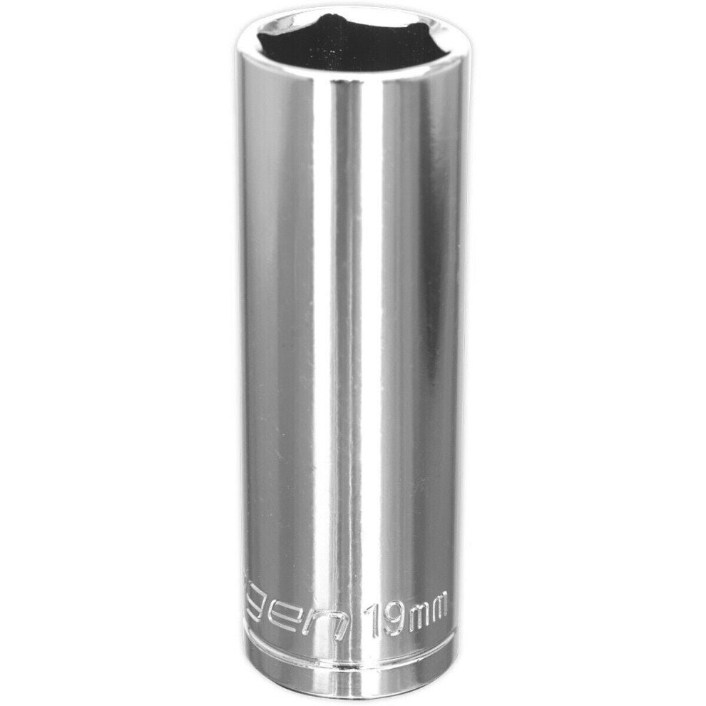 Loops 19Mm Chrome Plated Deep Drive Socket - 1/2" Square Drive High Grade Carbon Steel