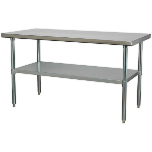 Loops 1.5m Stainless Steel Work Bench & Adjustable Storage Shelf - Kitchen Station 2