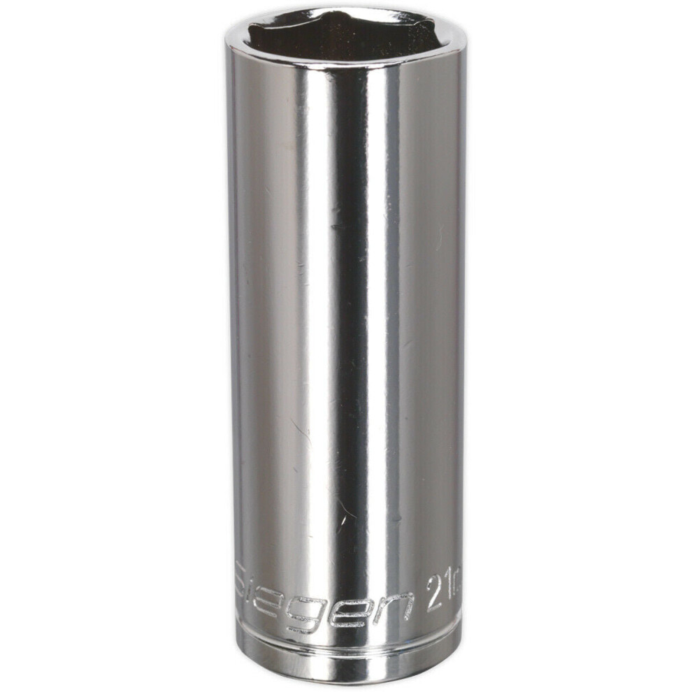 21mm Chrome Plated Deep Drive Socket - 1/2" Square Drive High Grade Carbon Steel