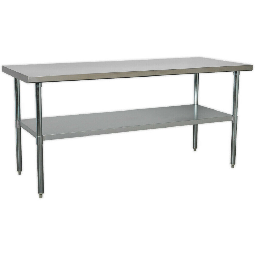 1.8m Stainless Steel Work Bench & Adjustable Storage Shelf - Kitchen Station
