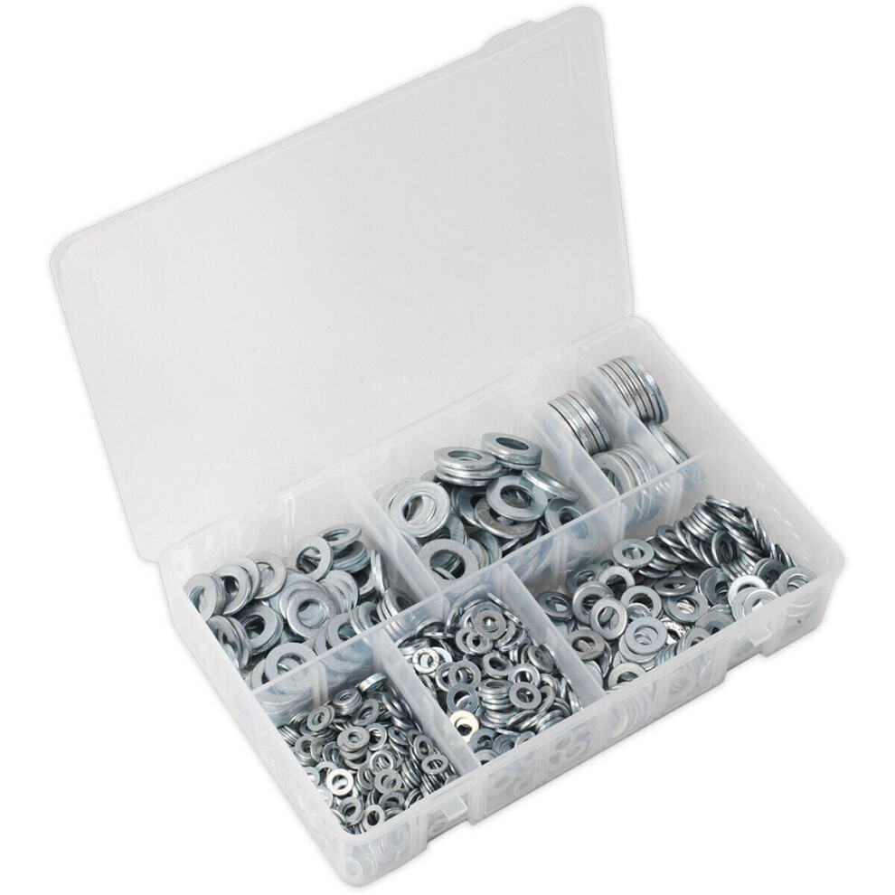 1070 Piece Form A Flat Washer Assortment - M5 To M16 - Partitioned Storage Box 5056524238035
