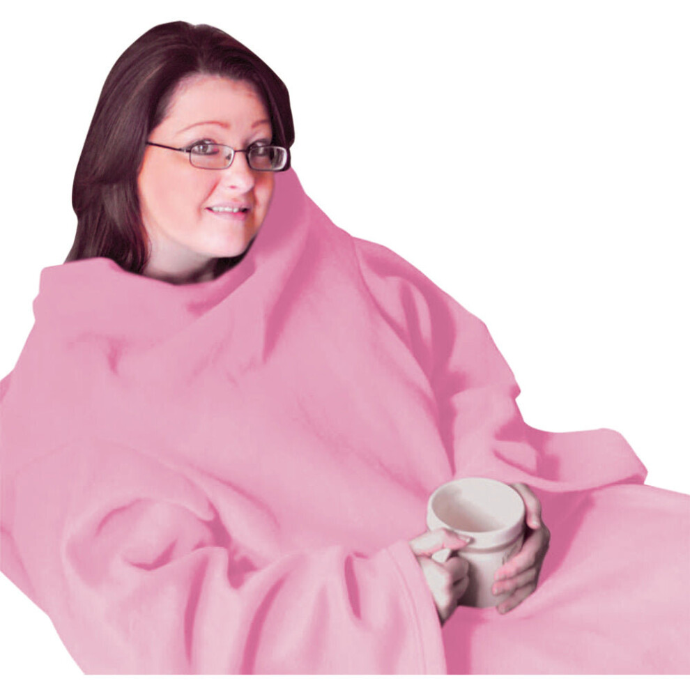 Loops Polyester Fleece Blanket With Oversized Sleeves - Machine Washable Pink