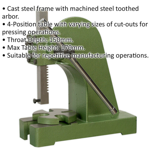 Loops 2 Tonne Arbor Press - 4 Position Table - 150mm Throat Depth - Cast Steel Frame 1