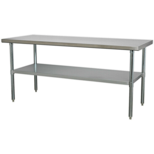 Loops 1.8m Stainless Steel Work Bench & Adjustable Storage Shelf - Kitchen Station 2