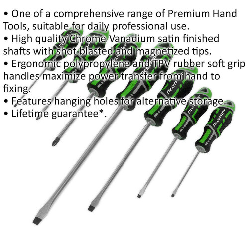 Loops 7 PACK Premium Soft Grip Screwdriver Set - Slotted & Phillips Various Size GREEN 1