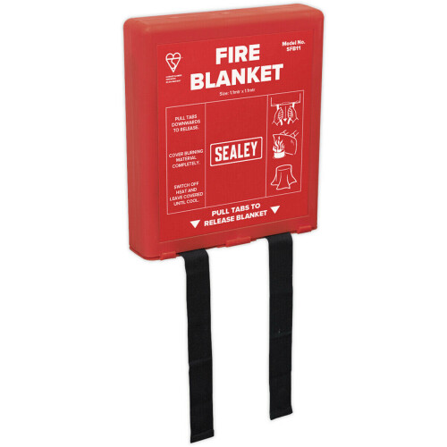 Loops Disposable Fire Blanket - 1.1m x 1.1m Size - Supplied in Wall Mounting Case