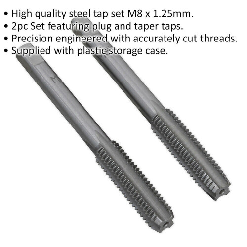 Loops 2 PACK - M8 x 1.25mm Taper & Plug Tap Set - Premium Steel - Socket Threading Bit 1