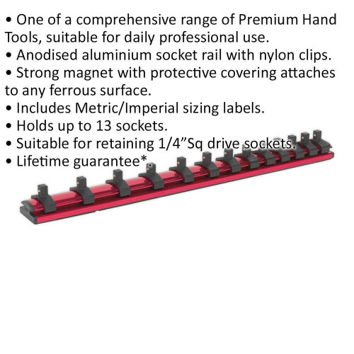 Loops 1/4" Square Drive Bit Holder - 13x Socket Capacity - Retaining Rail Bar Storage 1